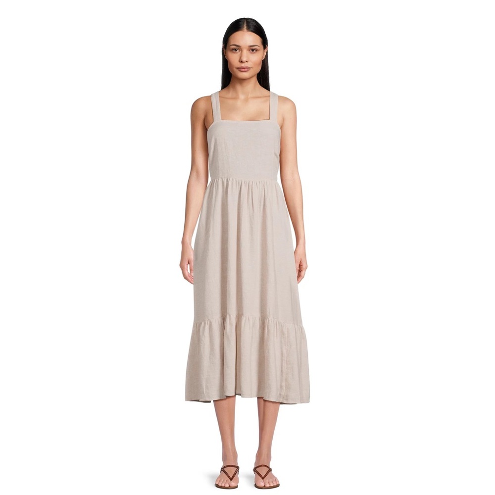 Time and Tru Tie Back Midi Dress Linen Blend NWT